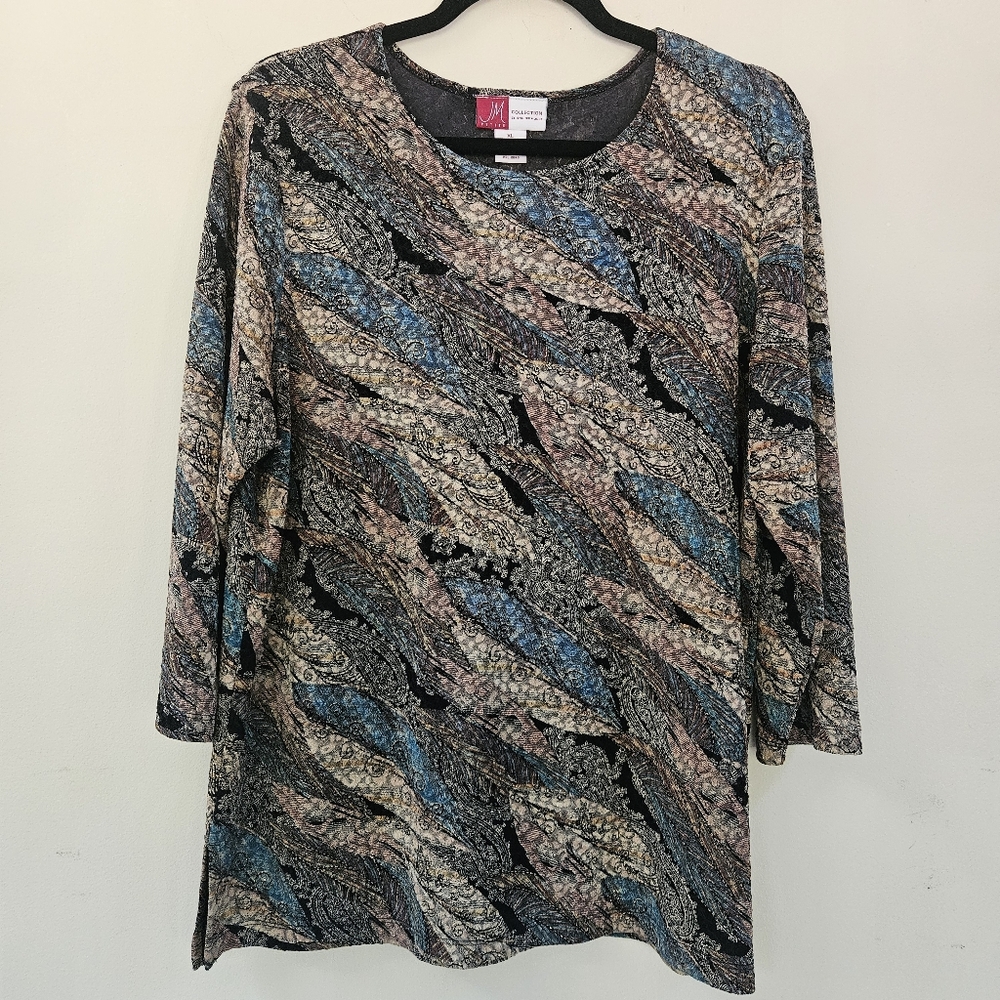 Jennifer Moore Multicolor Abstract Wave Print Tunic - Blue, Pink, Cream, Black